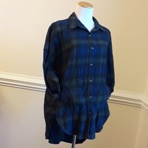 Free People Blue and Green Plaid Top